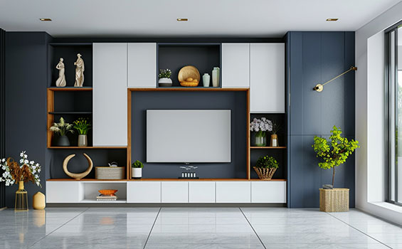 Modern TV Unit White Shelf White Board