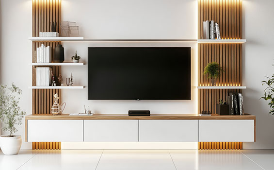 TV Unit with Brown Side Fluted Panel