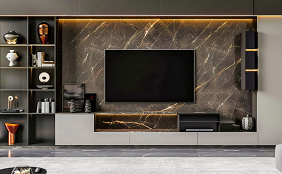 Modern TV Unit with Elegance Marble Back Panel