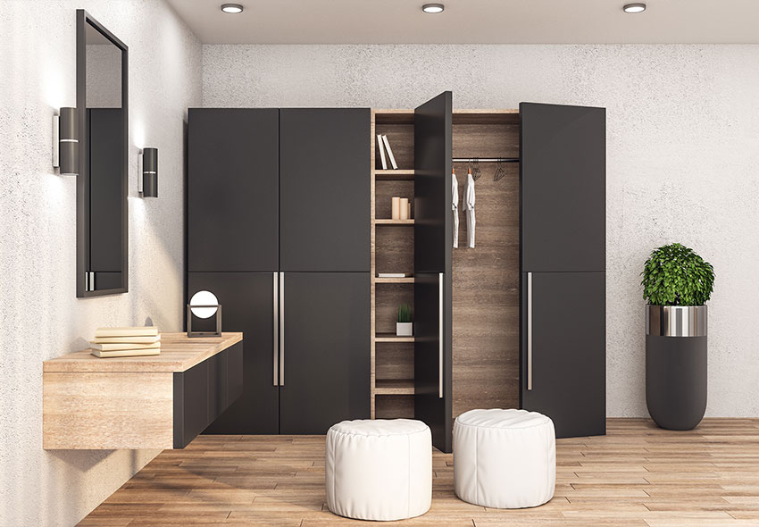 Modern Wardrobe with Clothes Stylish Interior