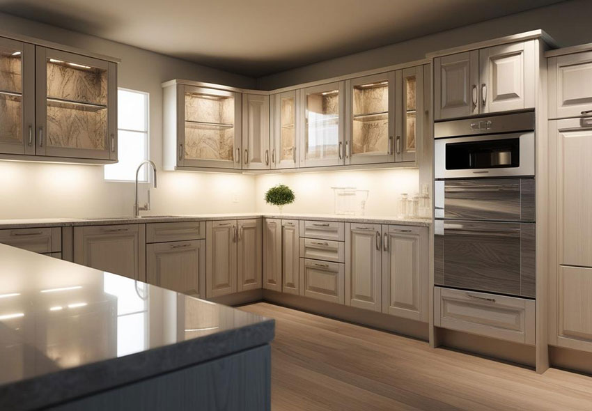 G-Shaped Modular Kitchen Design with Dark Finish
