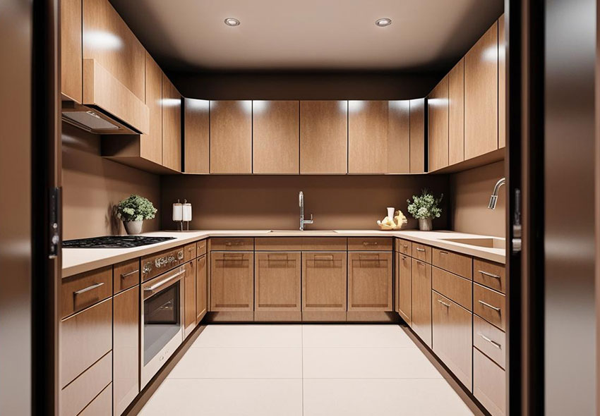 U-Shaped Modular Kitchen Design with Lighting