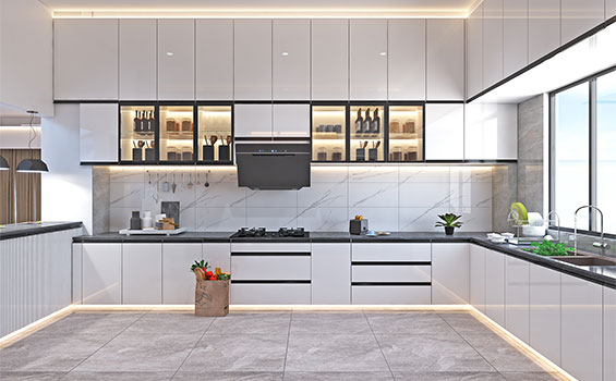 Acrylic L Shaped Modular Kitchen